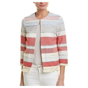 J. McLaughlin Davis Blazer Jacket Women's Size XL Red Blue Striped Fringes Boho